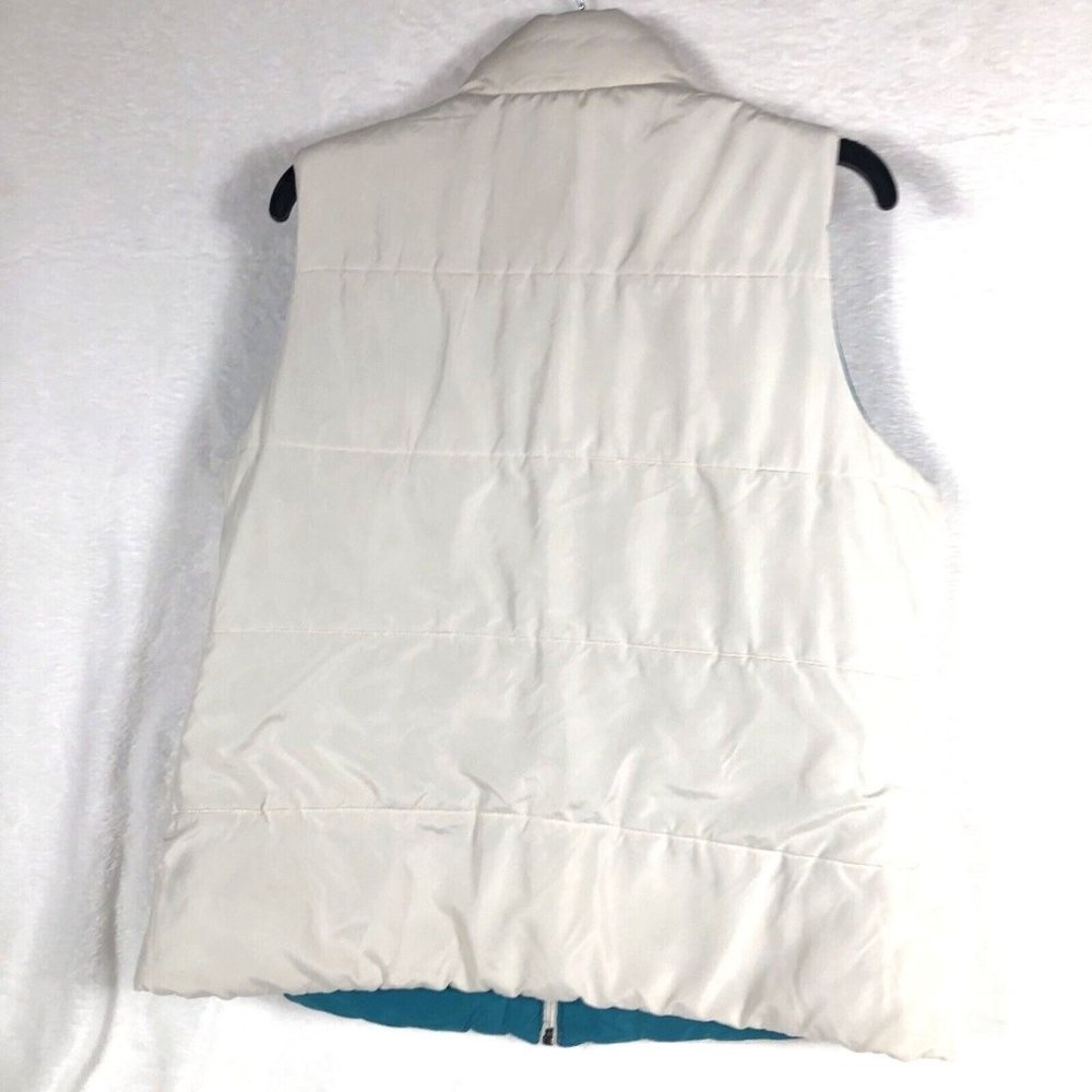 Merona Womens Size Large Reversible Puffer Vest Cream Teal Full Zip Pockets Cute - Picture 12 of 12